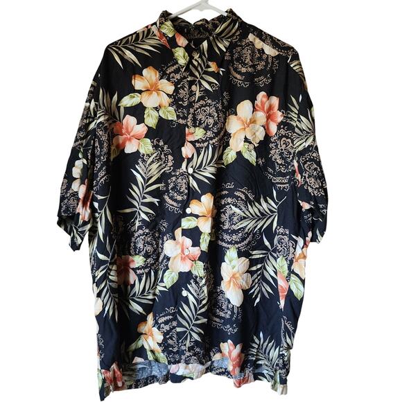 Tori Richard Hawaiian Shirt Mens Size XXL Short Sleeve Button Up Black Floral - Picture 1 of 8
